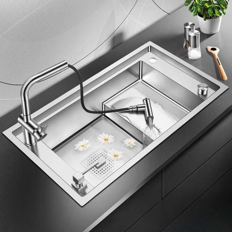 Sink, vegetable sink, dishwashing sink, 304 stainless steel rotatable drawable household cold and hot water outlet faucet