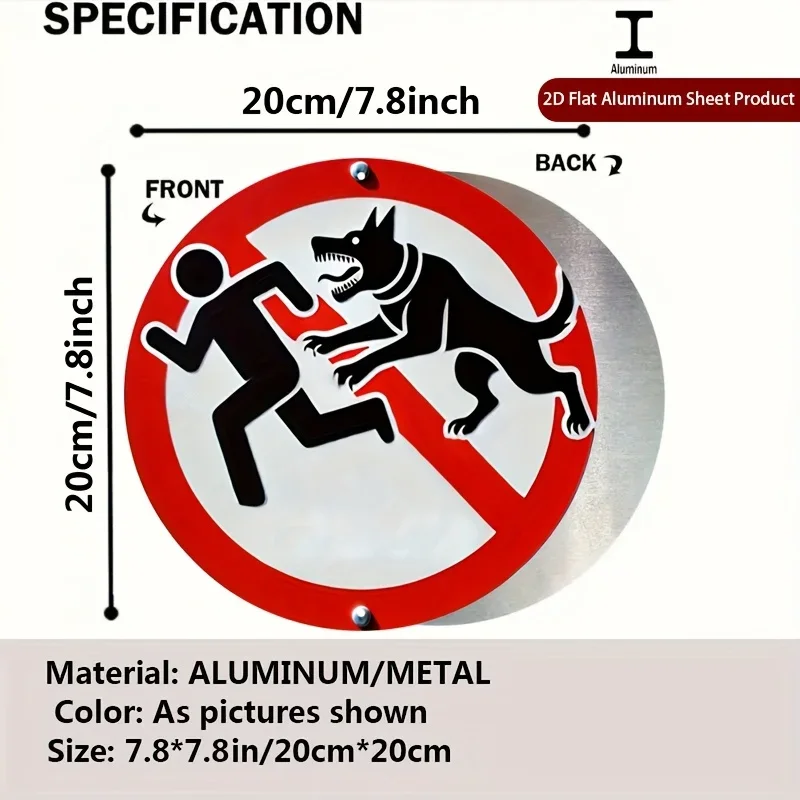 2D Flat, 2D Flat 1pc Aggressive Pet Round Aluminum Sign, Beware Metal Tin Sign, Caution Signal 7.87X7.87 Round Aluminum Sign - R
