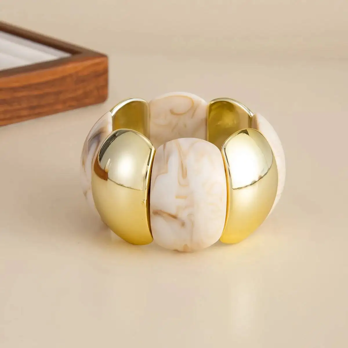 IngeSight.Z 6 Style Boho Punk Geometric Acrylic Resin Elasticity Bangles Women Vintage CCB Beads Bangle Bracelets Charm Jewelry - view 4