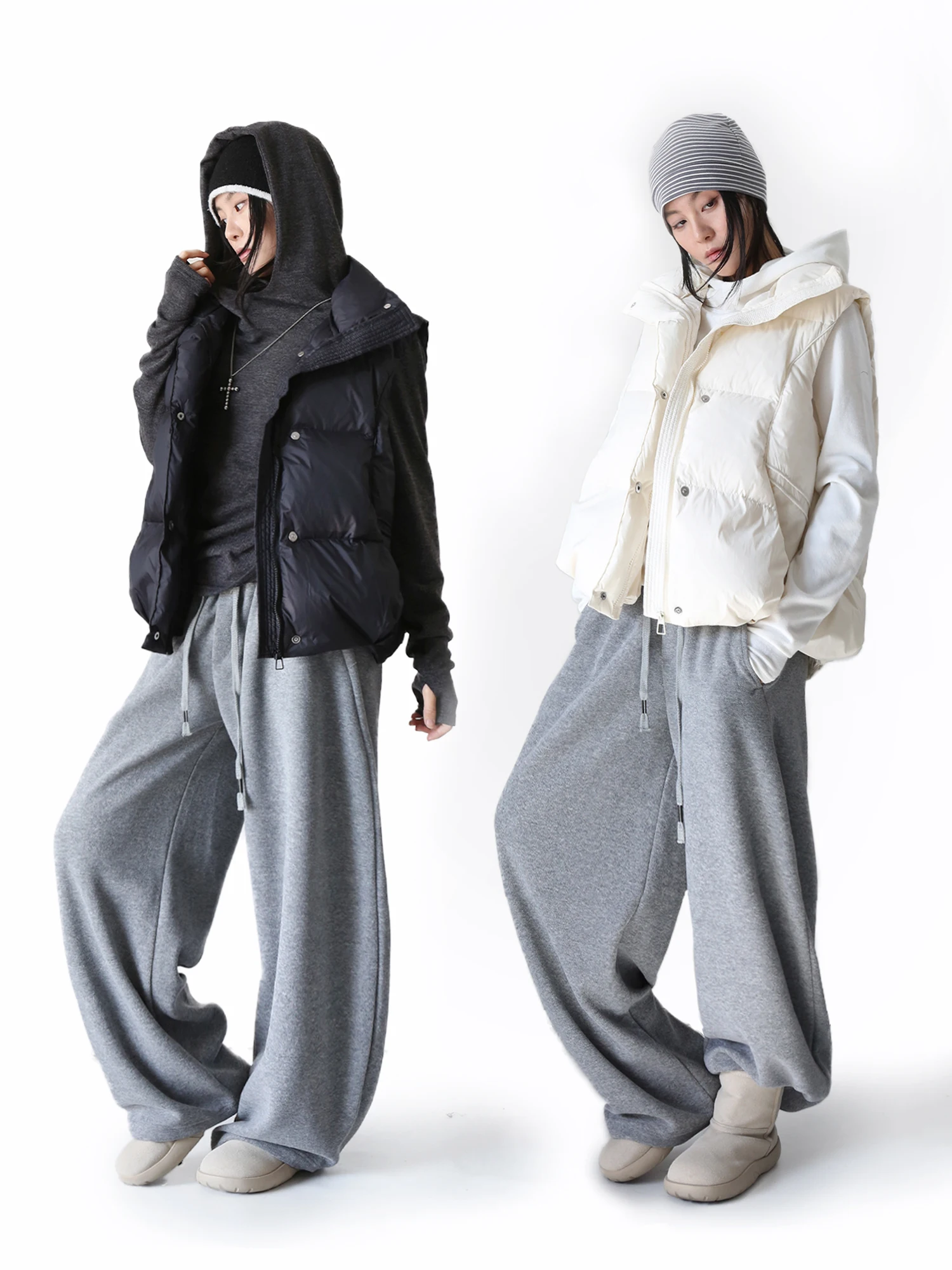 

Sanovis Casual Loose 90 White Du down Vest Warm Svel Jaet Polyester Fiber Stand Collar Zipper Closure Ladies Coat