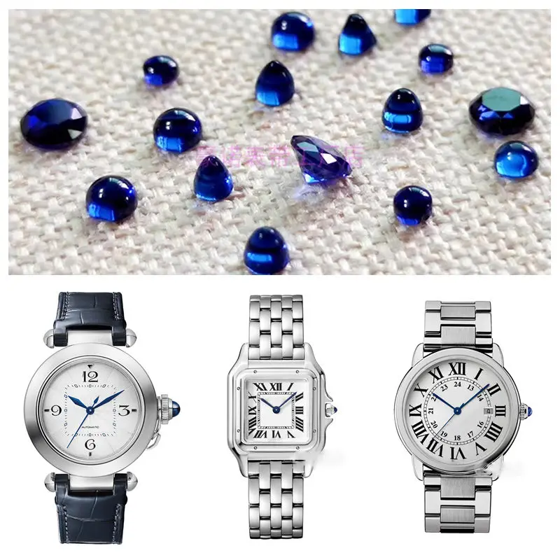 Blue Sapphire Round Suitable for Cartir Crown Fit Ballon Bleu Pasha Panthere Santos Cle Ronde Maillon Drive Tortue Multiple