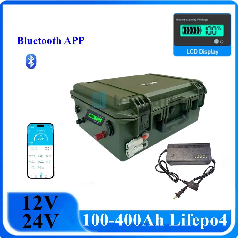 

12V 24V 100Ah 120AH 150AH 200AH 300Ah 400Ah Lifepo4 lithium iron phosphate battery pack bluetooth BMS for boat solar system