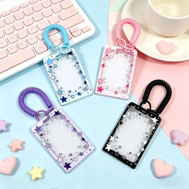 Kartenhalter mit Stern-Schiebeabdeckung, transparent, tragbar, Ausweisschutz, Fotokartenhülle, Sammelhülle für Fotos, für den täglichen Gebrauch