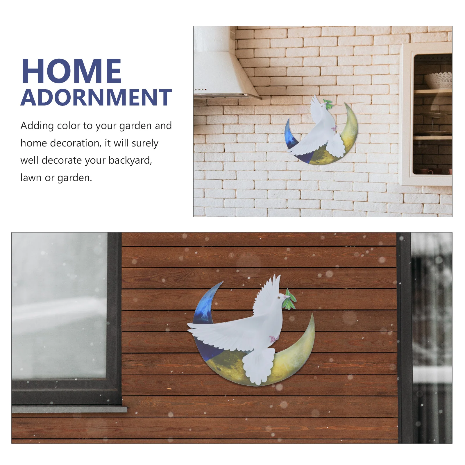 Iron Dove Wall Decor Moon Shape Hanging Ornament Metal White Color Simple Practical Home Garden Lawn Decor