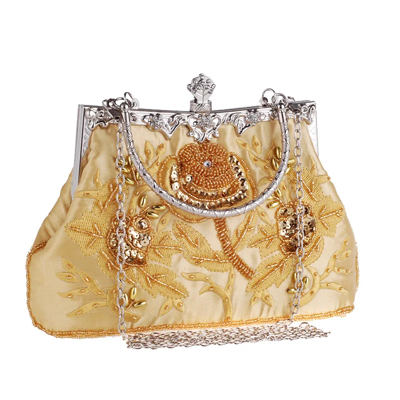 Lady Luxury Design Embroidery Floral Beading Handmade Clasp Handbag Female Victorian Style Evening Party Wedding Shoulder Bag