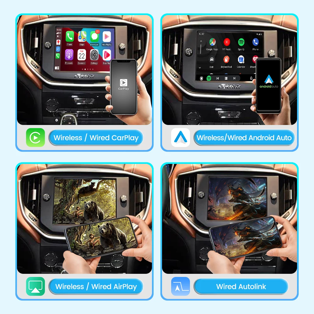 JoyeAuto Wireless CarPlay Android Auto Retrofit Interface for 2014-2016 Maserati Quattroporte Ghibli Mirroring AirPlay USB Flash