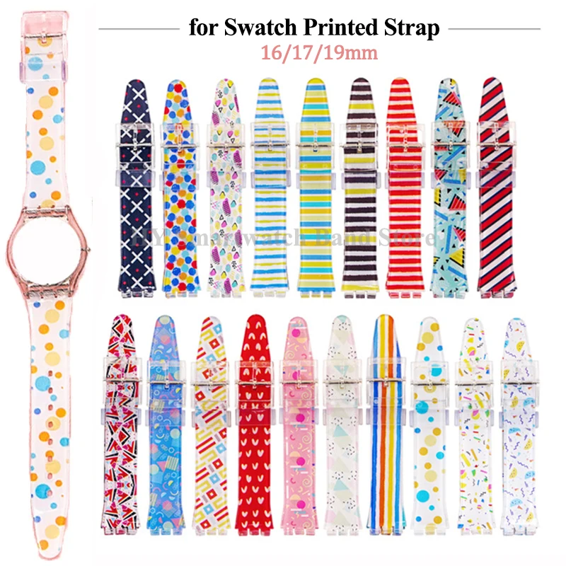 16mm 17mm 19mm Silicone Watch Strap for Swatch Printed Strap Replacement Wrist Band Bracelet Men Sport Watch Band Accessories