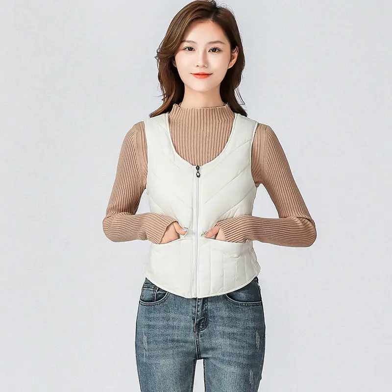 2024 New Sleeveless Shirring Vest Women's Portable Warm  Winter Liner Ultra Light Down  Women Waistcoat T399