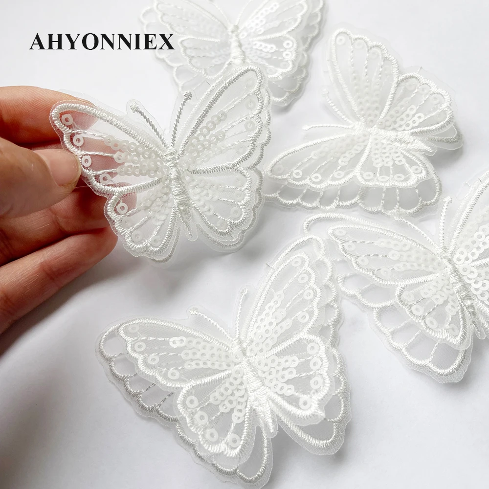 10Pcs/Lot Fashion Organza Butterfly Patches For Clothing 3D Accessories For Veil Bags Decorative Parches Applique Sew on Craft