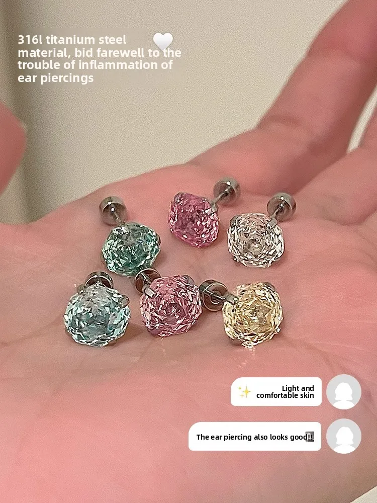 

8MM AAA Rose Cut Cubic Zirconia Earnail Flash Diamond Replacement Comes New in Earrings for Woman Stainless Steel Jewelry