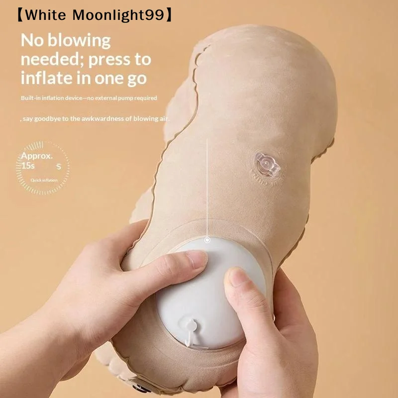 Compression Inflatable U Shaped Neck Pillow Portable Adjustable Support Neck Pillow For Office Travel Use〔White〕