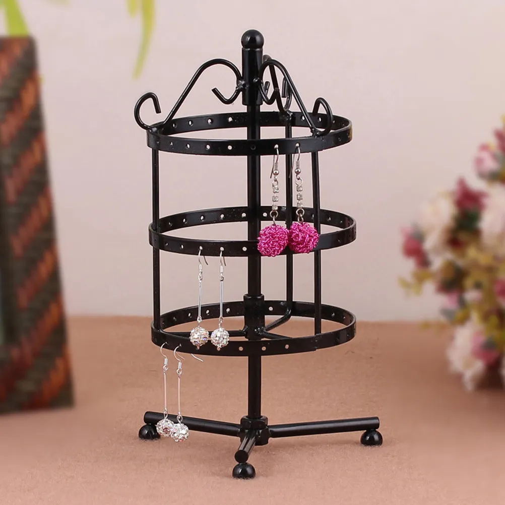 

Metal Rotating Earring Holder 3-Tier 72-Hole Round Display Stand for Earrings Black Size S 11x24cm Earring Display Rack