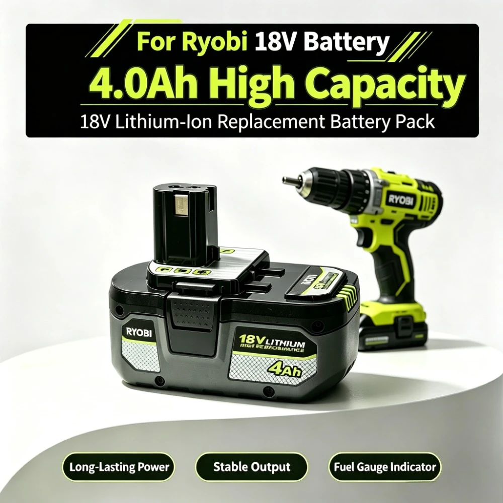 18V 4.0Ah Li-ion Rechargeable Battery Pack High Performance Replacement Battery for Ryobi P107 P108 Cordless Power Tools
