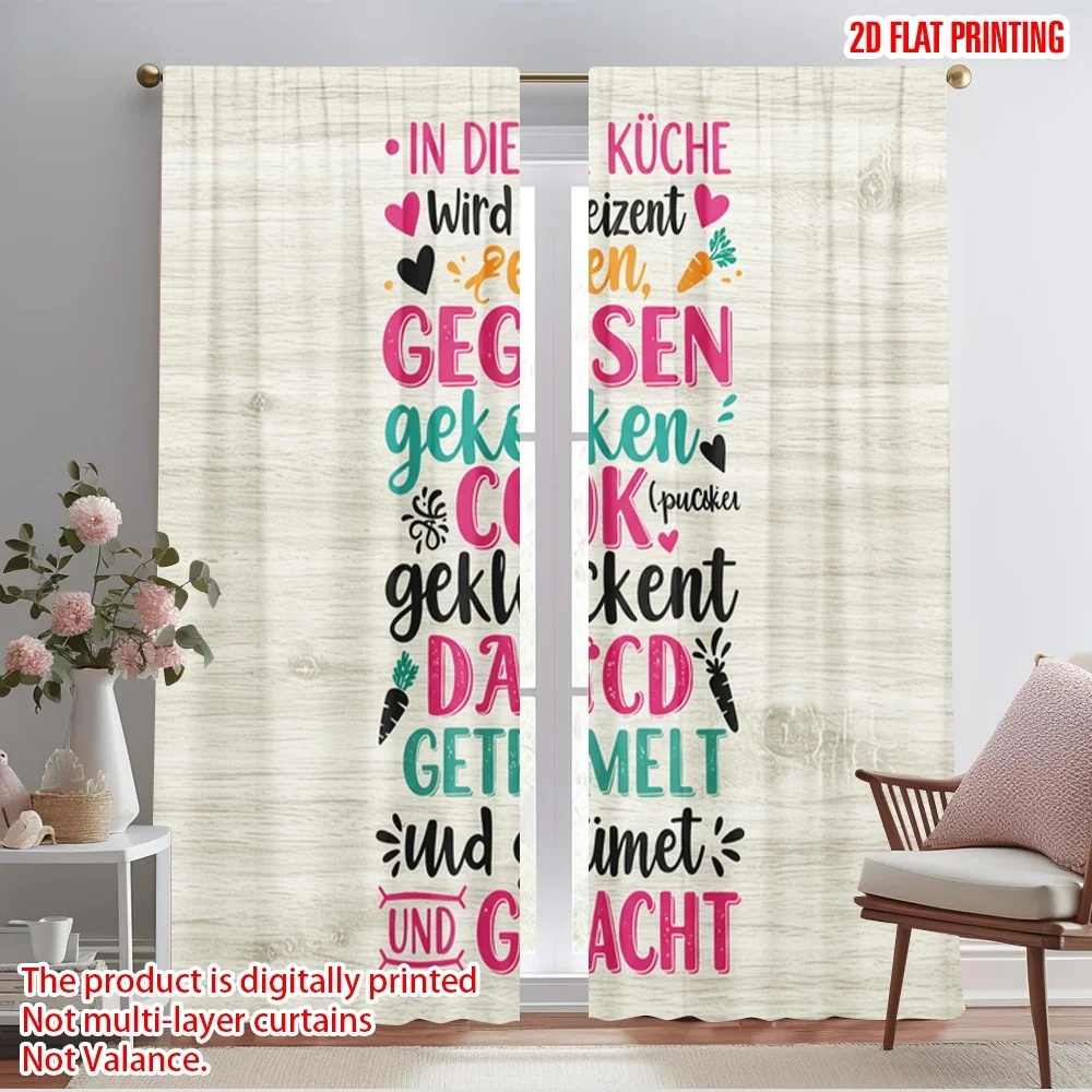 

2pcs 2D flat printing Curtain Kitchen Life Eat Cook Fun Polyester Without Electricity Family Party for Multipurpose Event