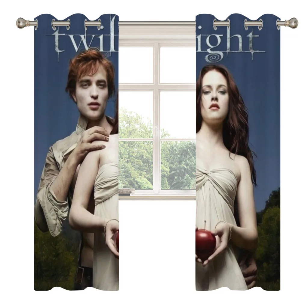 Twilight Edward Bella Retro Kraft Paper Prints Window Curtains  for Living Room Bedrooms 2 pieces Aesthetic Room Decoration