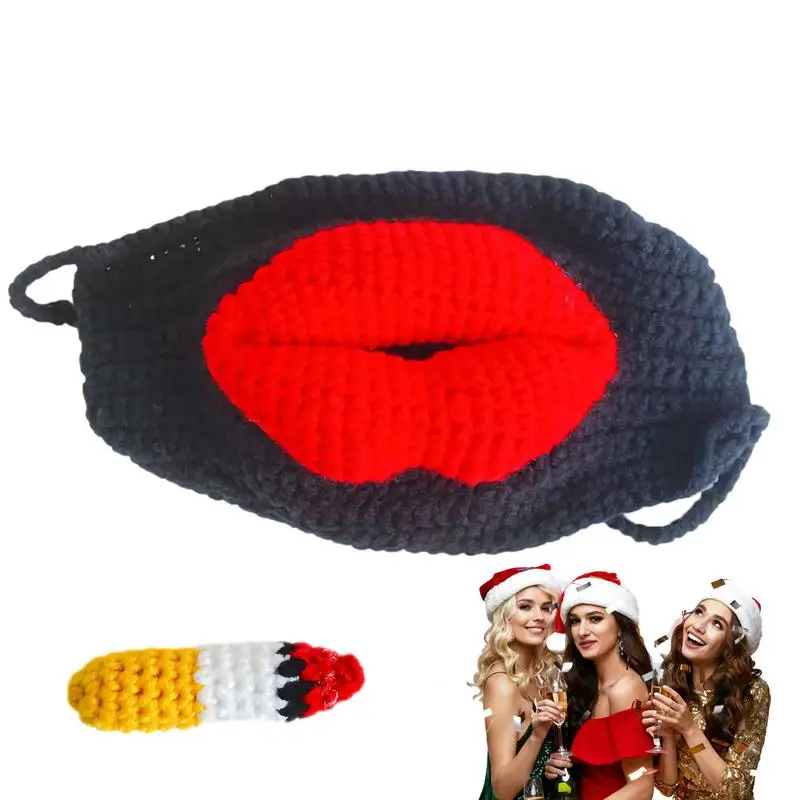 Funny Face Cover Crochet Sausage Mouth Face Cover Colorful Costume for Carnivals Parties Role Play Cute Face Accessories for man