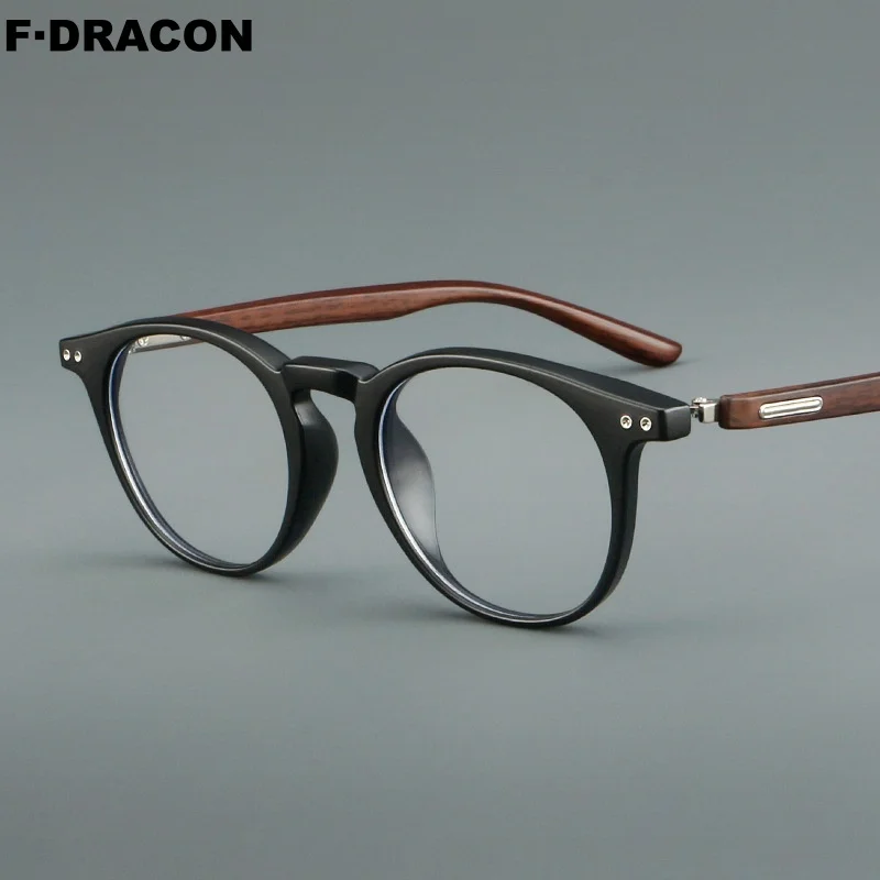 

Retro Round Eyeglass Frame Ultra Light Wood Grain Leg Men's And Women's Eyeglass Frame Fashion Optical Prescription Frame 00363