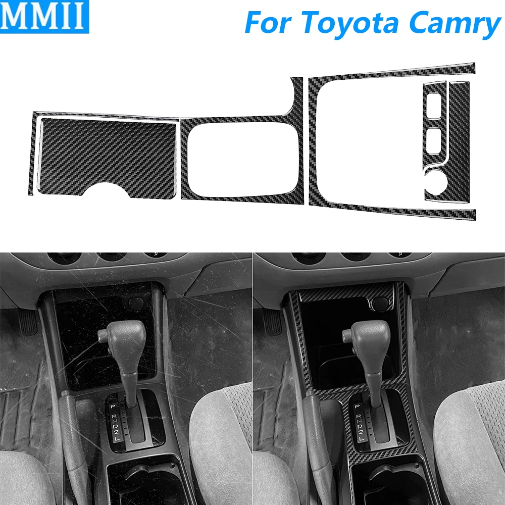 For Toyota Camry XV30 2002-2006 Carbon Fiber Central Control Gear Shift Storage Cup Holder Panel Set Car Accessories Sticker