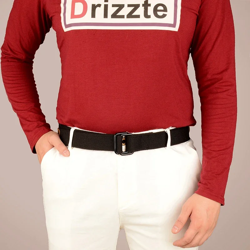 Paski męskie plus size 100-190 cm, duże rozmiary, z podwójną klamrą, z bawełnianego płótna, materiałowe, czarne, do spodni jeansowych.