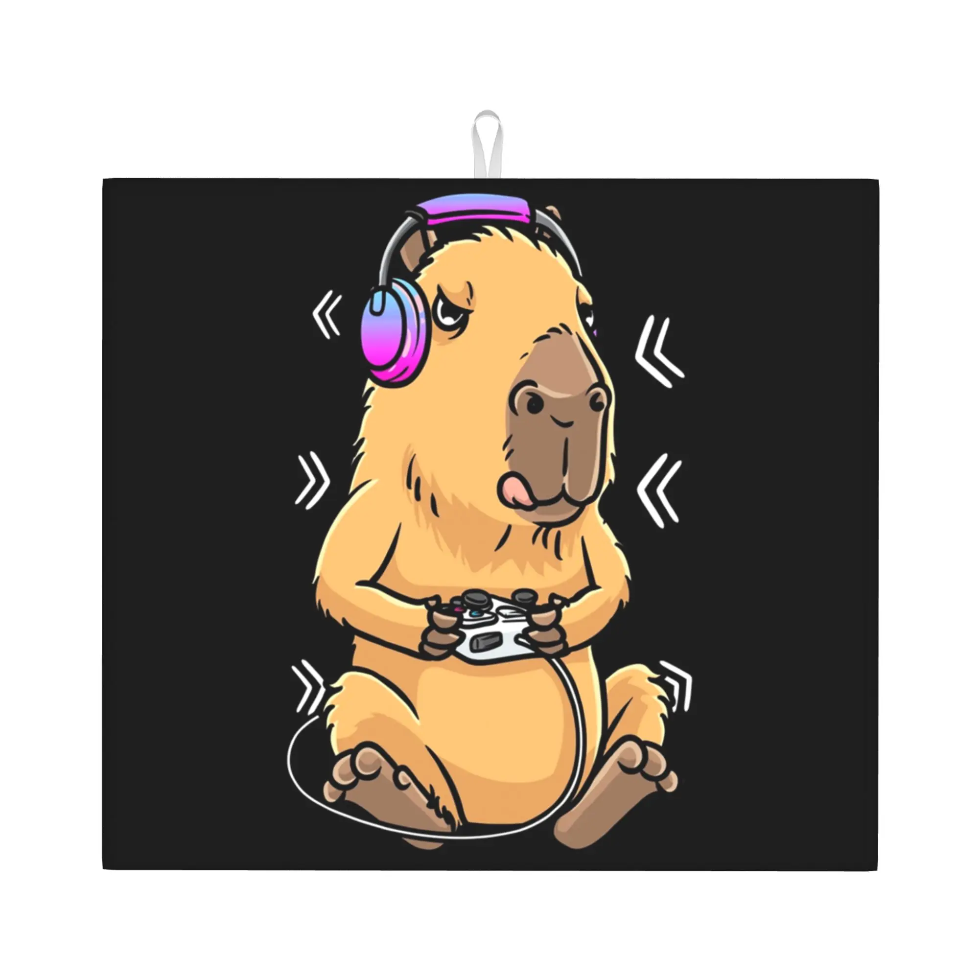 Capybara Giant Cavy Rodent Gamer Gaming Non Slip Kitchen Counter Protector Mat Barware Tableware Reusable Drying Mat For Kitchen