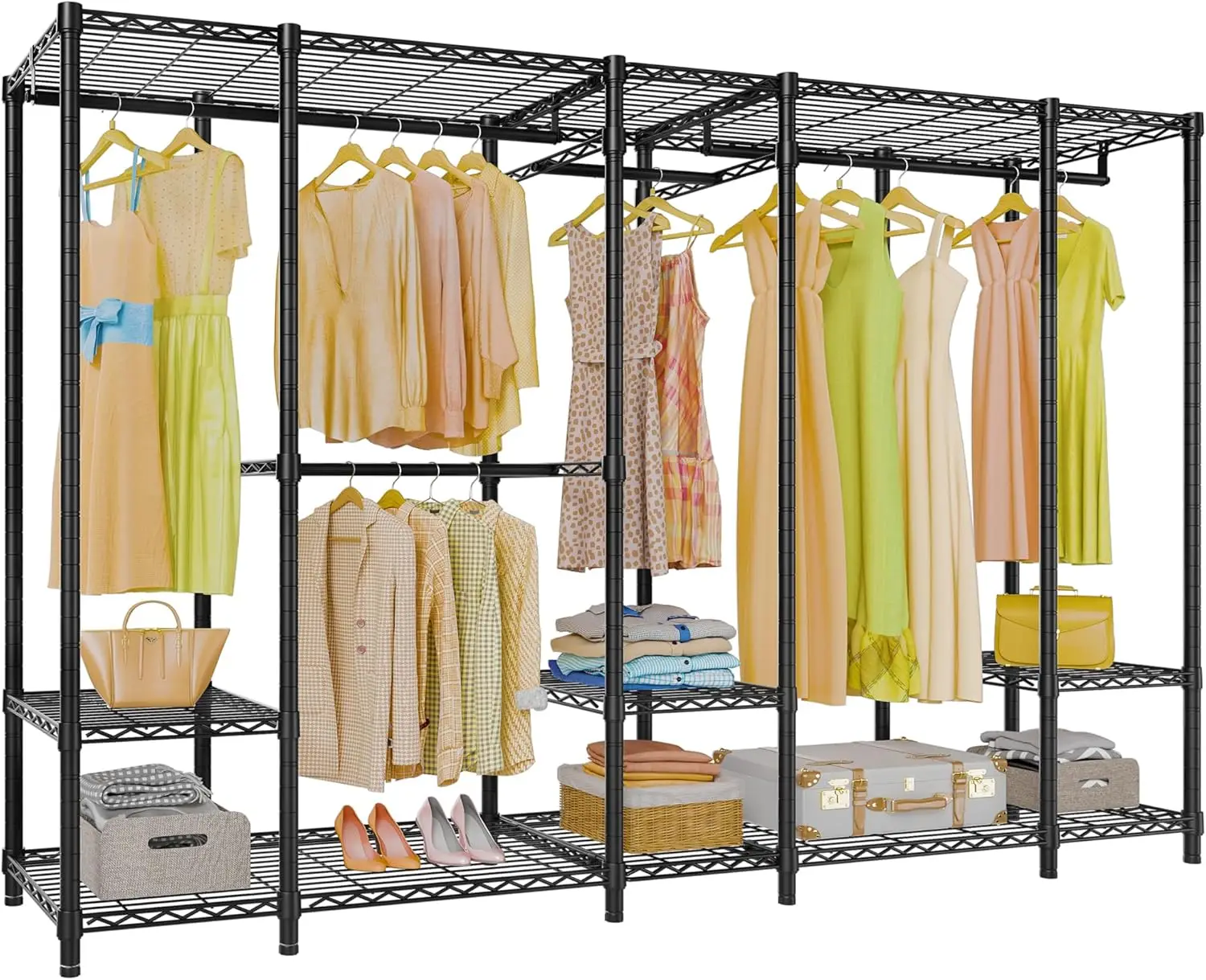 Closet Rack Bedroom Armoire Freestanding Wardrobe Closet, Heavy Duty Clothes Rack Multi-Functional Metal Clothing Rack for Hangi