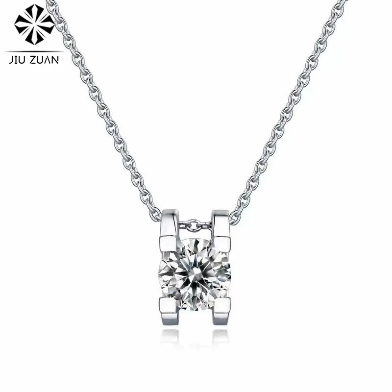 

JIUZUAN 3 Carat Round Cut D Color OX Head Moissanite Pendant Necklace Silver 925 Moissanite Diamond Test Past Necklace