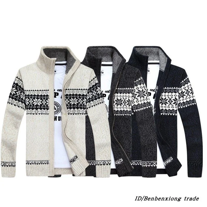 Men's Autumn Knitted Cardigan Sweaters Jackets Stand Collar Coolmax Fiber Citywalk  Neck Easy Care Bright Thread