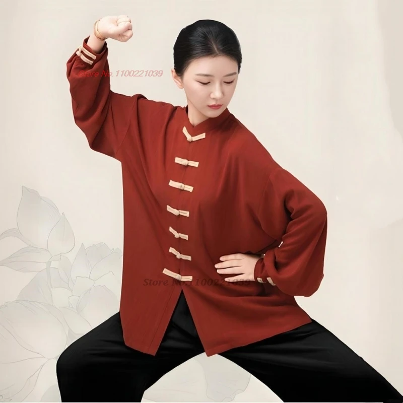 

2025 chinese tai chi kung fu uniform breathable thicken cotton linen outdoor walking exercise training wushu martial arts set