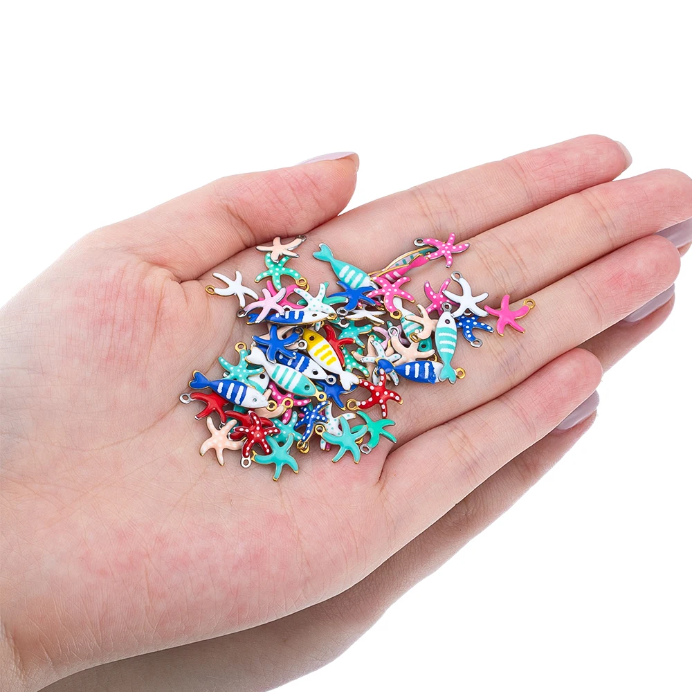 20pcs Stainless Steel Small Starfish Fish Enamel Pendant for DIY Jewelry Making Accessories Findings Ocean Necklace Earrings image 3