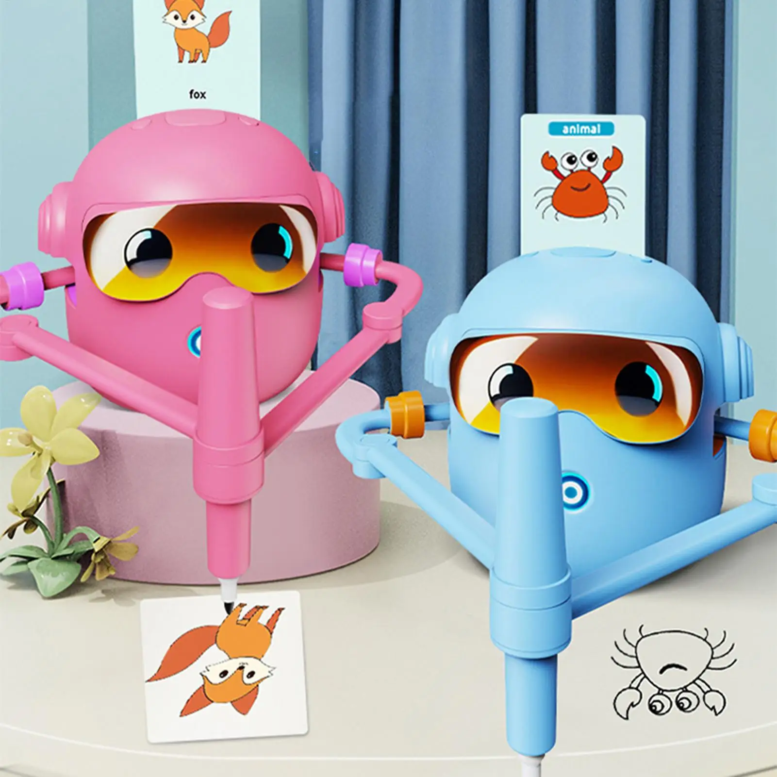 Drawing Robot for Kids with 100 Cards Educational Interactive Smart Arts Crafts Toy Drawing Robot for Prechoolers Kindergarten