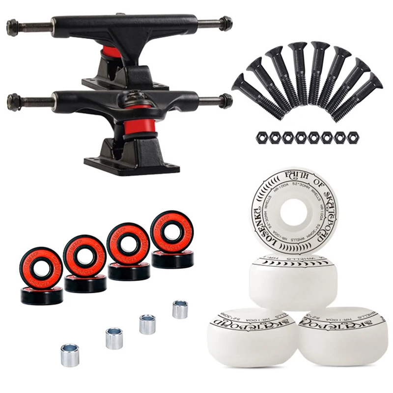 Professional Skateboard Trucks Wheel Combination 5 Inch Bridge 52X30mm 95A Wheels Longboard Parts Skateboard,White