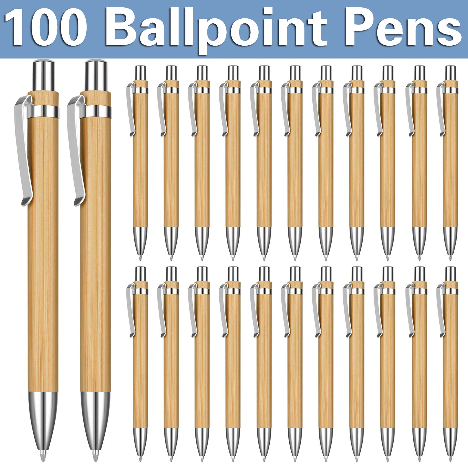 

100Pcs Bamboo Pen Bamboo Wood Ballpoint Pen 1.0mm Business Signature Ball Pen Office School Wrting Stationery