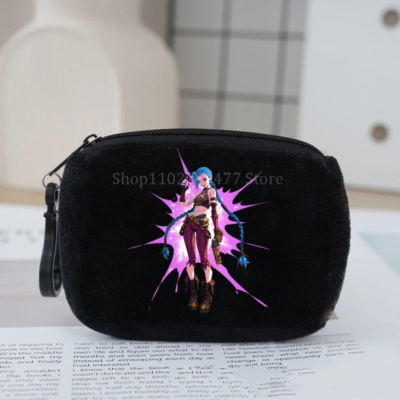 Arcane League of Legends LOL Jinx Coin Purse Plush Wallet Anime Cartoon Personalized Print Coin Key Earphones Zipper Storage Bag