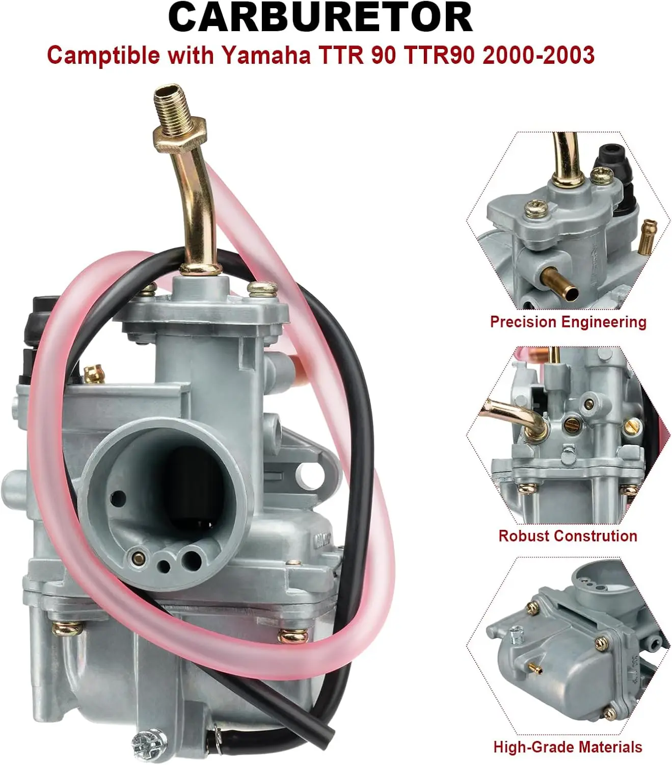 TTR90 Carburetor for Yamaha TTR 90 2000 2001 2002 2003 TTR90E 2003 2004 2005 5HN-14101-00-00 5HN-14101-10-00 with Air Filter & V