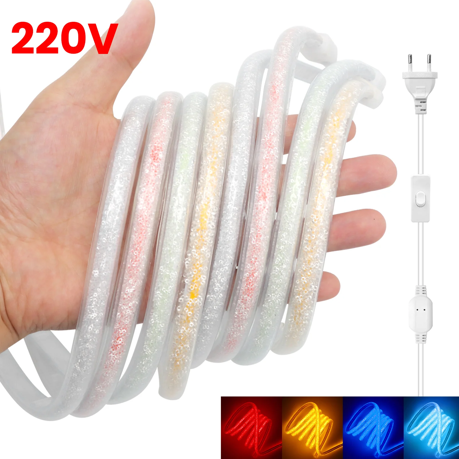220V COB Led Strip with ON/OFF Switch Waterproof Flexible Ribbon LED Light 288Leds/m Room Decor LED Tape for Garden Lighting