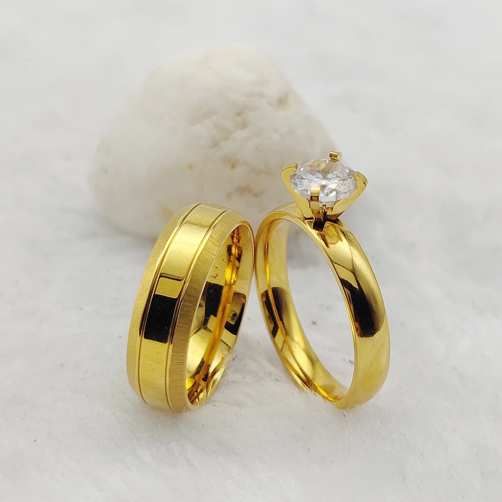 High Quality Jewellery Products Bride Ring Promise 24K Gold Plated  His And Hers Wedding Marriage Rings Sets Couples