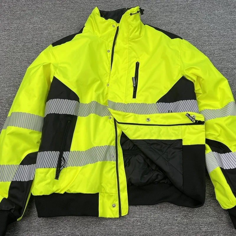 Men's Winter Jaet Windproof Waterproof Cotton Reflective Strip Outdoor Work Riding Jaet Coat Stand Fit Long Sve Zipper