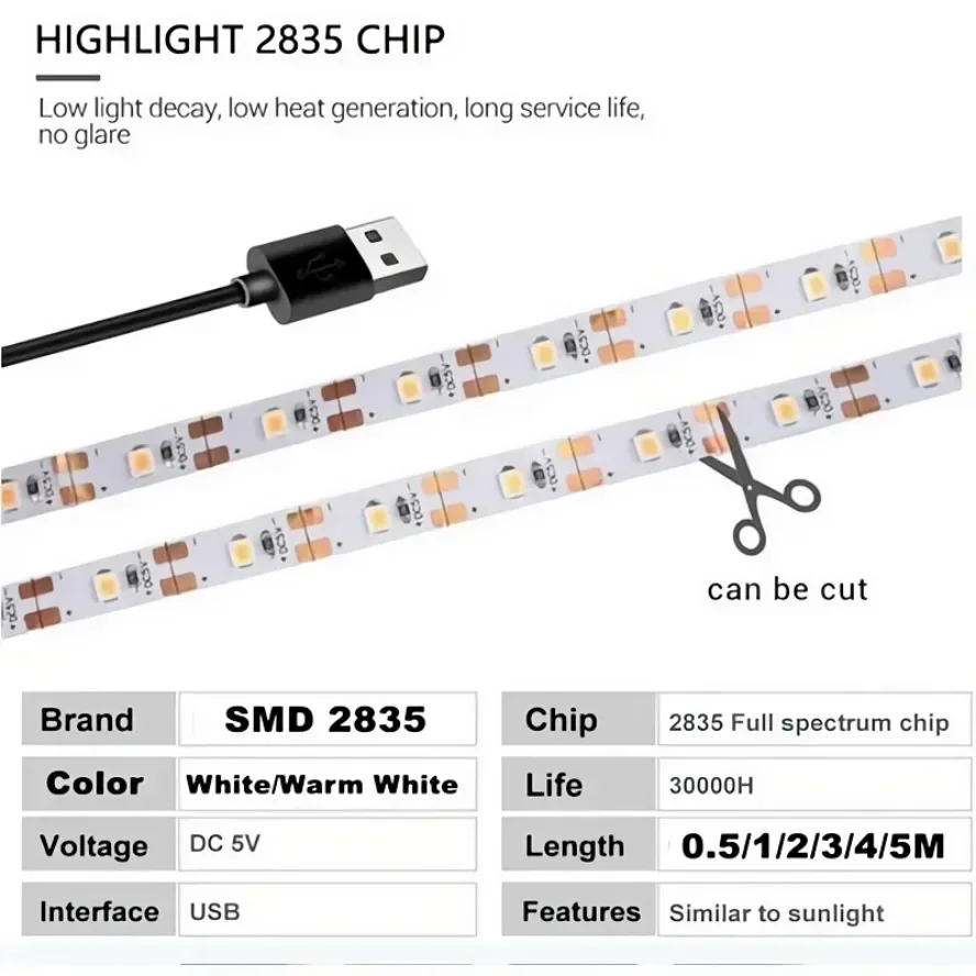 5V USB regulable SMD2835 5m tira de LED hogar TV Fondo escalera decoración tira de lámpara Flexible con respaldo adhesivo 60LEDs/m