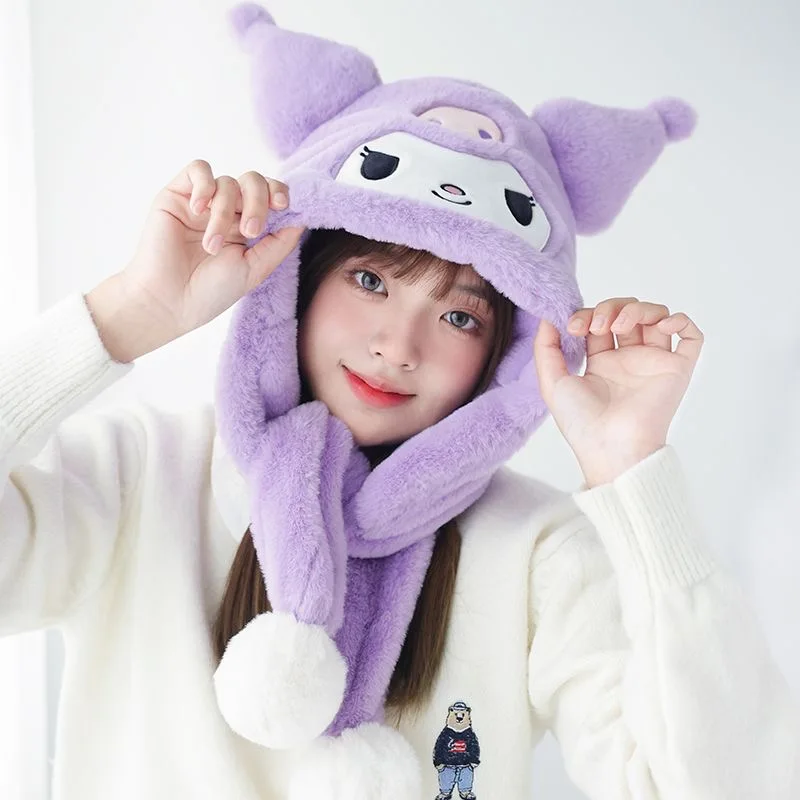 Trendy populaire nieuwe Sanrio My Melody schattige pluche muts sjaal met capuchon nekwarmer school kantoor woon-werkverkeer buitenmuts sjaal meisje cadeau