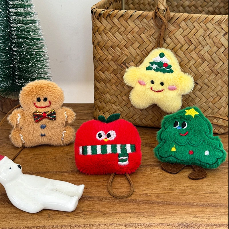 Cute Christmas Plush Doll Charms Keychain Snowman With Scarf Christmas Pendant Name Tag Keyrings Handbag Decor DIY Accessories