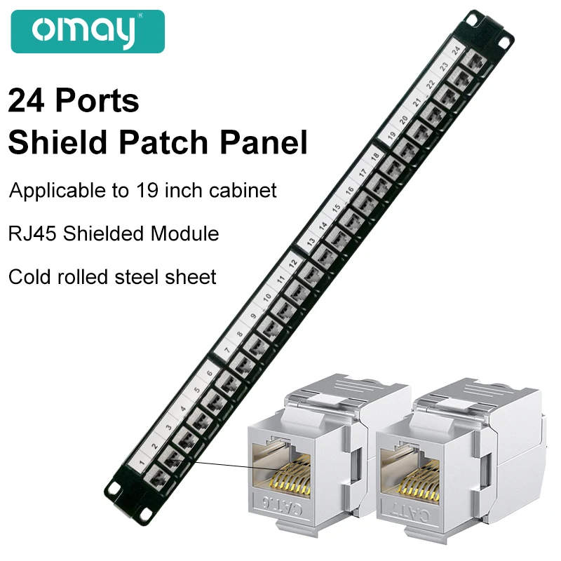 

1U 19" Inch RJ45 Shielded Module 24 Port Patch Panel Rackmount Wall Mount CAT5E,CAT6,CAT6A,CAT7,CAT8 STP Keystone Jack