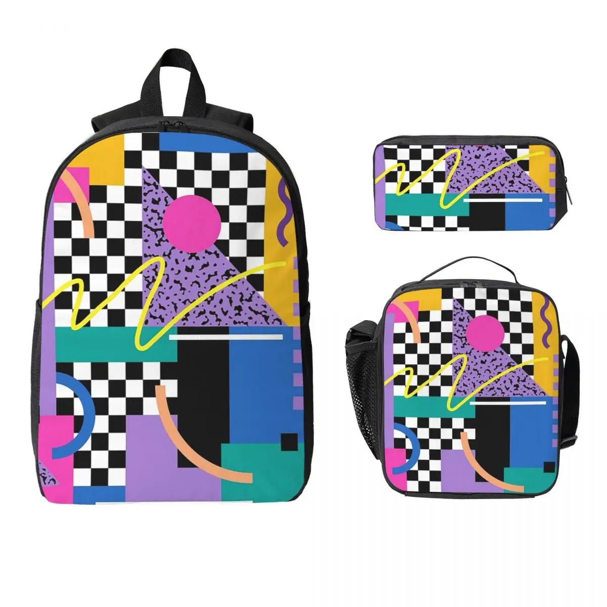 Memphis Pattern 34 Retro 90s 80s Backpack Student Boy Girls BookBag School Bag Shoulder Bags 3ps Insulated Lunch Bag Pencil Case