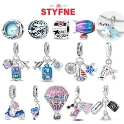 Silver S925 Colorful Travel Luggage Charms Plane Beads Fit Original Bracelets DIY Anniversary Jewelry for Women Fine Gift