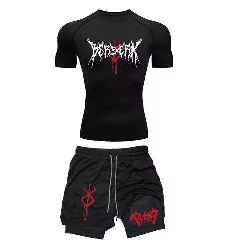 Berserk Anime Men's Workout Set Compression Top &amp; Shorts | Quick Dry Gym Running Fitness Outfit ZY0024