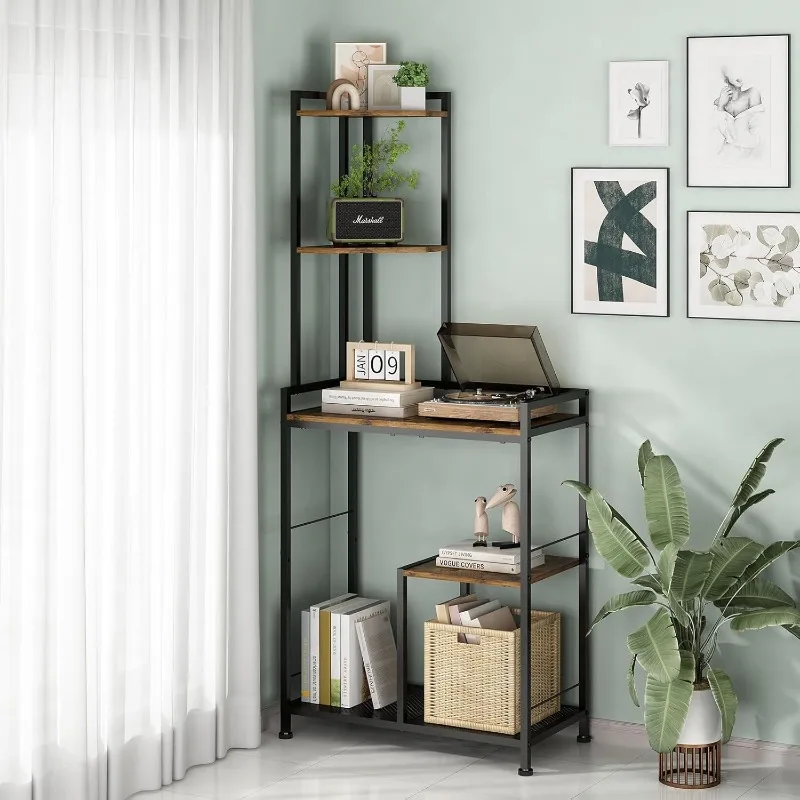 

5 Tier Corner Shelf Stand, Freestanding Corner Shelf Unit Bookshelf, Corner Table with Shelf, Tall Storage Organizer Rack