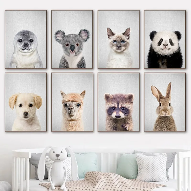 Animal Rabbit Panda Koala Cheetah Penguin Poster Prints Canvas Printing Wall Art Picture for Kid Room Nursery Living Room Decor