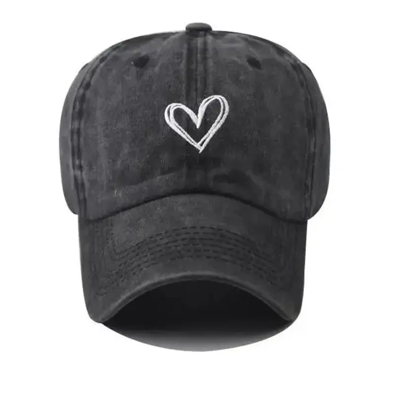 New Outdoor Fashion Sport Baseball Caps For Women Love Heart Embroidery Hat Cap Female Washed Cotton Dad Hat