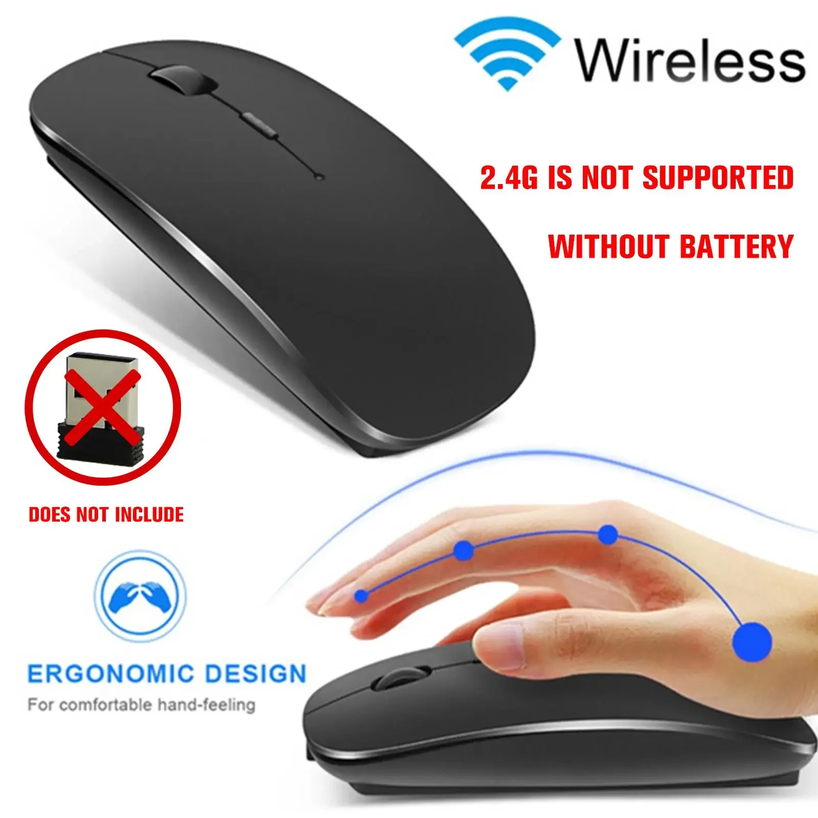 2.4G Wireless Gaming Mouse, 6 Keys Ergonomic Silent 1600DPI Optical Office Mouse for PC Laptop MacBook Windows