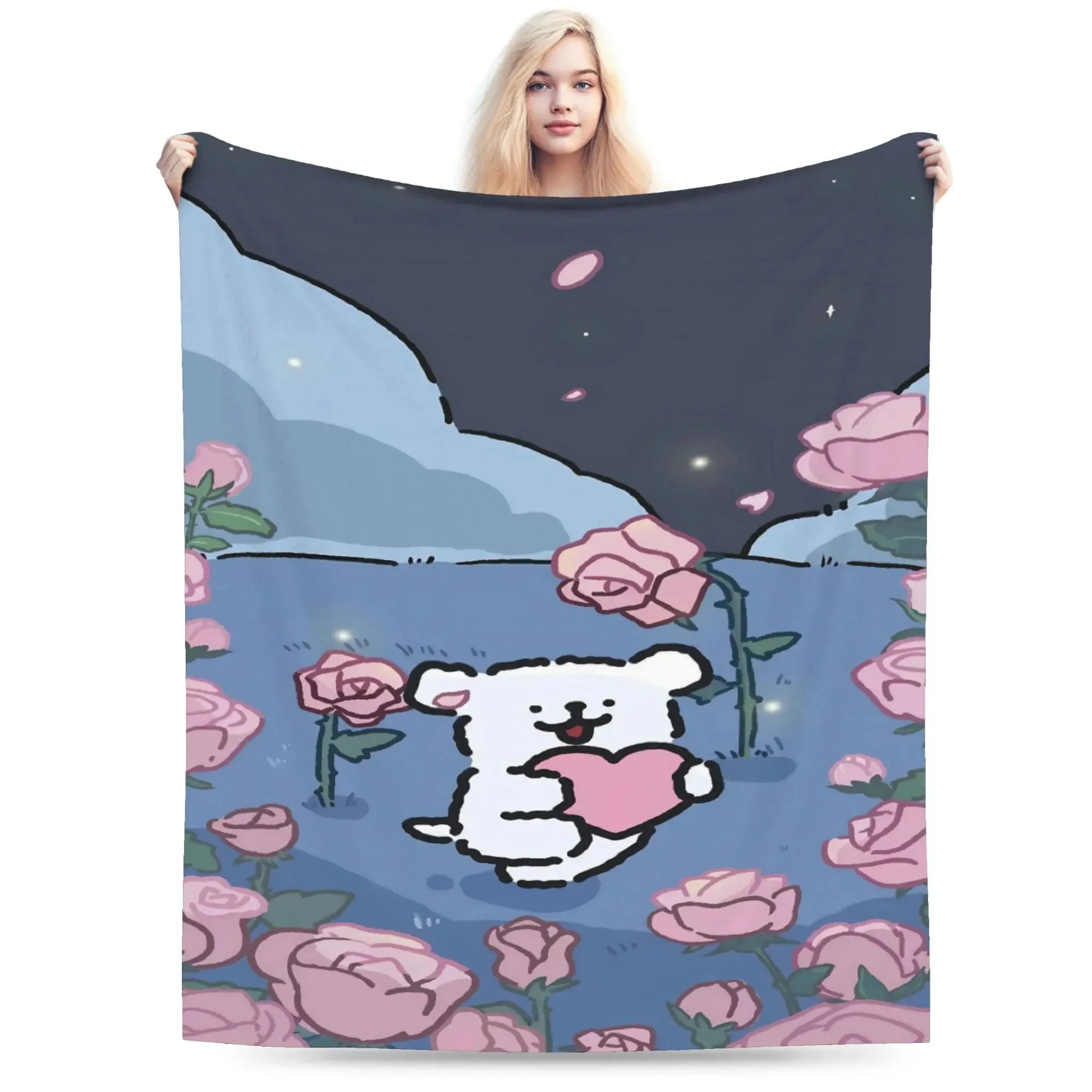 

Line Puppy Maltese Soft Warm Blanket Students Plush Bedding Throws Funny Bedroom Flannel Bedspread Sofa Bed Cover