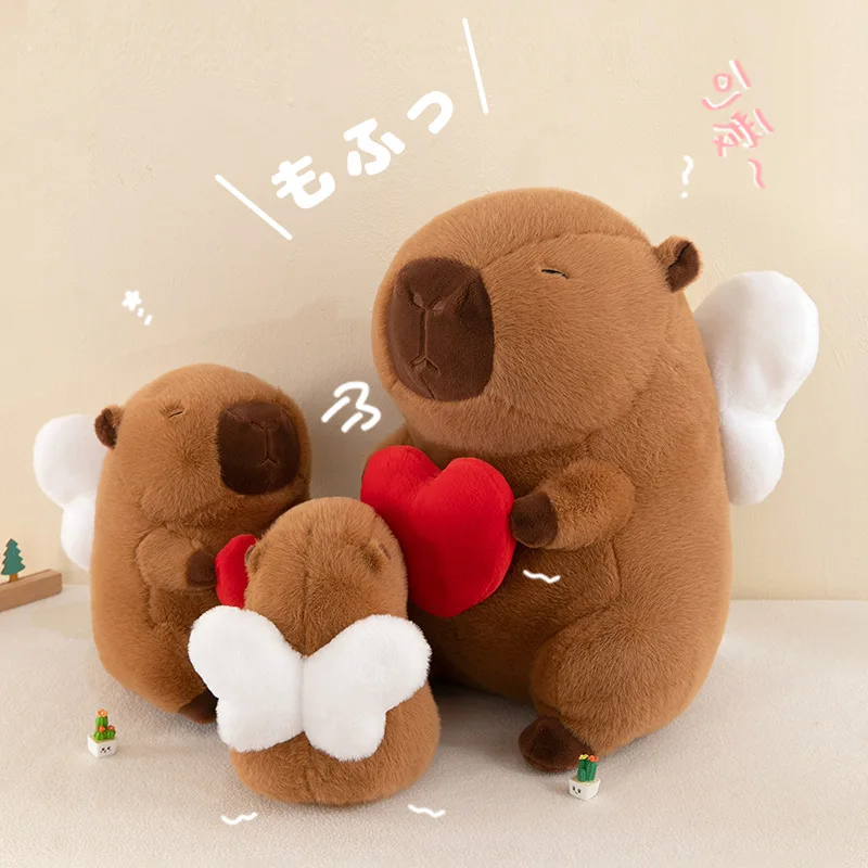 

Angel Capybara Plush Pillow with Red Heart Soft Stuffed Animal for Kids Adults Valentine's Birthday Gift Home Decoration